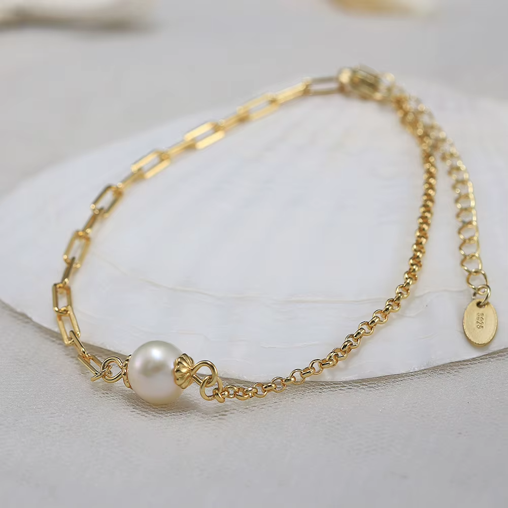 Brățară SERAPHINA din Argint 925 și Perlă de cultură, placată cu Aur 14K