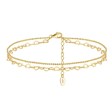 Brățară pentru gleznă HAPPY HEARTS din Argint 935, placată cu 3 straturi de Aur 14K