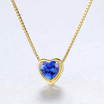 Colier BLUE HEART din Argint 925 și Cristal Cubic Zirconia, placat cu 3 straturi de Aur 18K